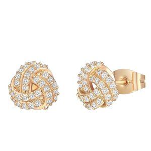 14K Gold Plated Sterling Silver Faux Diamond Post Love Knot Stud Earrings